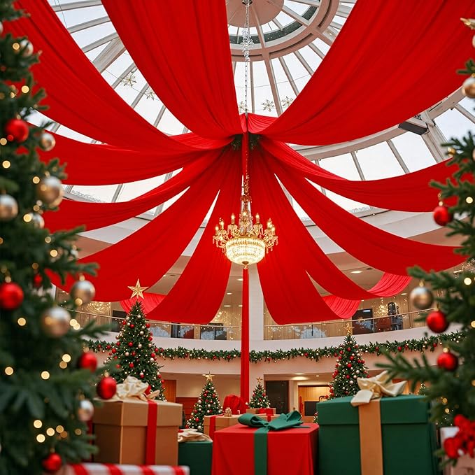 PartyVillage 4 Panels 5ftx30ft Red Ceiling Drapes - Image 3