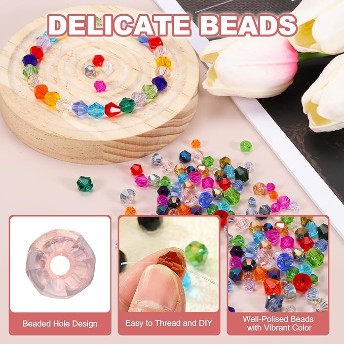 PATIKIL 1000pcs 4mm Bicone Glass Crystal Beads, Faceted Glass Spacer Beads - Image 3