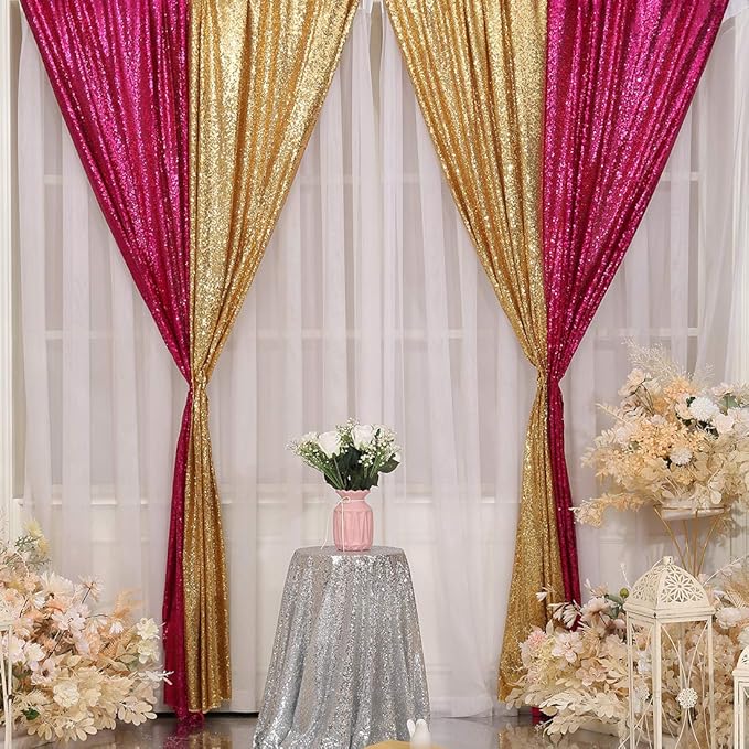 SquarePie Sequin Curtain 2 Panels 2FT x 8FT Gold Backdrop - Image 9