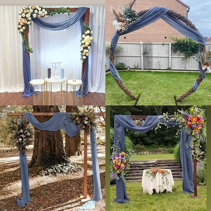 Socomi Wedding Arch Draping Fabric 3 Panels 29" x 19Ft Dusty Blue Sheer Chiffon - Image 5
