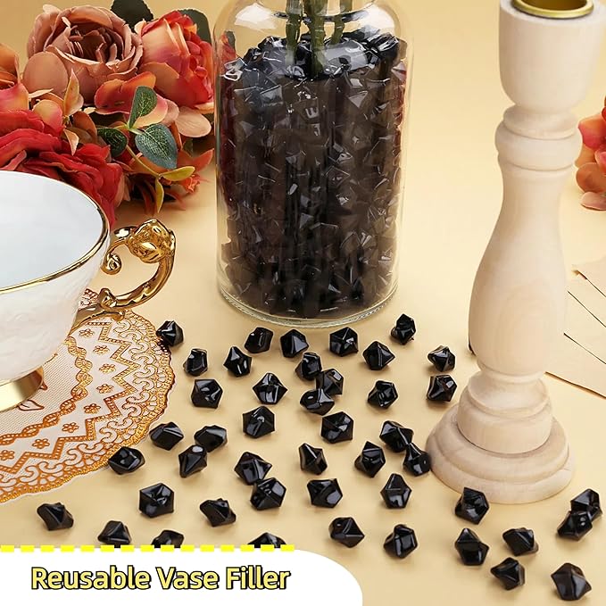 YATOJUZI 500pcs Fake Ice Cubes Black Acrylic Crushed Rocks Vase Fillers Plastic - Image 4