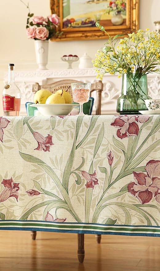 patdrea Designer Green Rectangle Tablecloth, Framhouse Vintage French Violets - Image 8