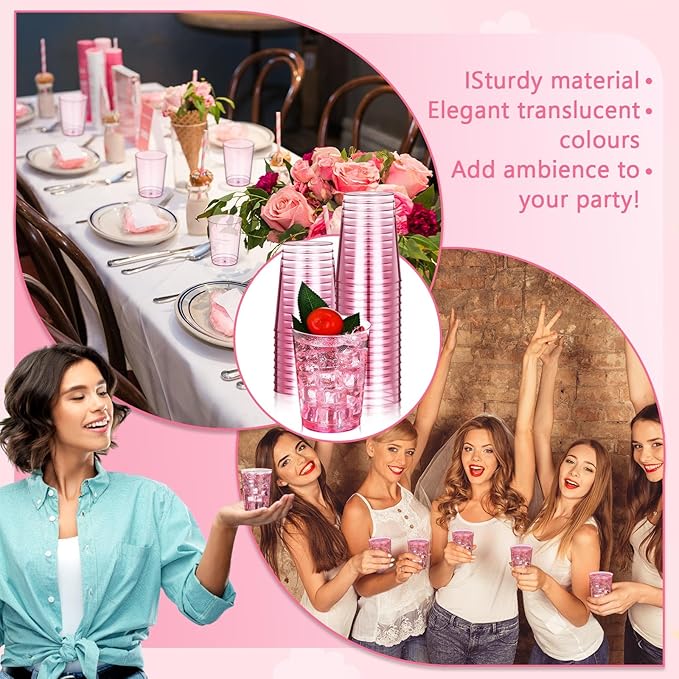 Minatee 100 Count Plastic Cups Disposable Fancy Cups Heavy Duty Wine Cocktail - Image 4