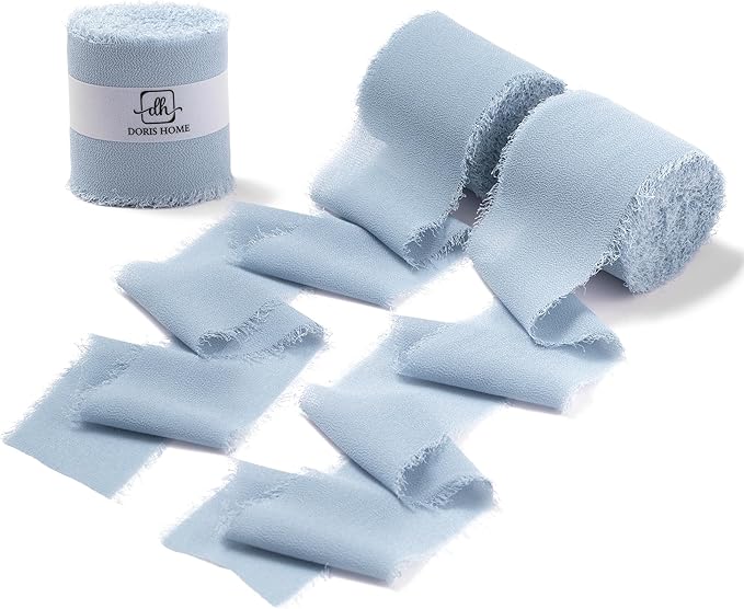 DORIS HOME Dusty Blue Chiffon Ribbon by DorisHome