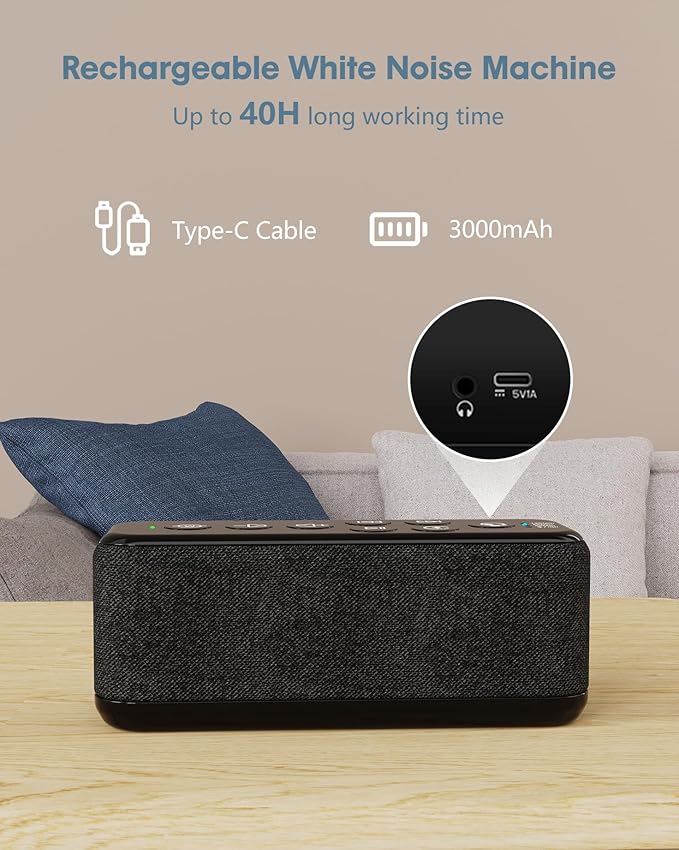 Sound Machine with Bluetooth, Wireless Rechargeable White Noise Machine - Image 3