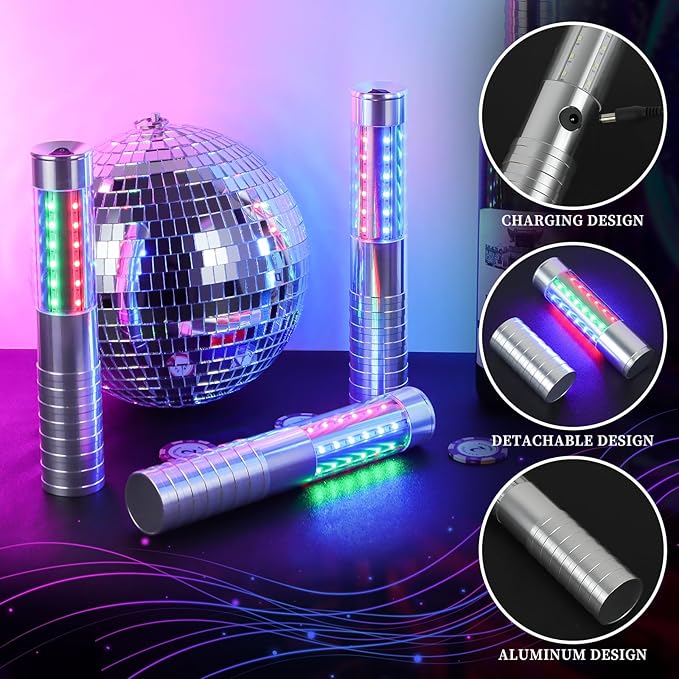 4 Pieces RGB LED Strobe Baton Light Rechargeable Bottle Service Sparklers Stick - Image 4