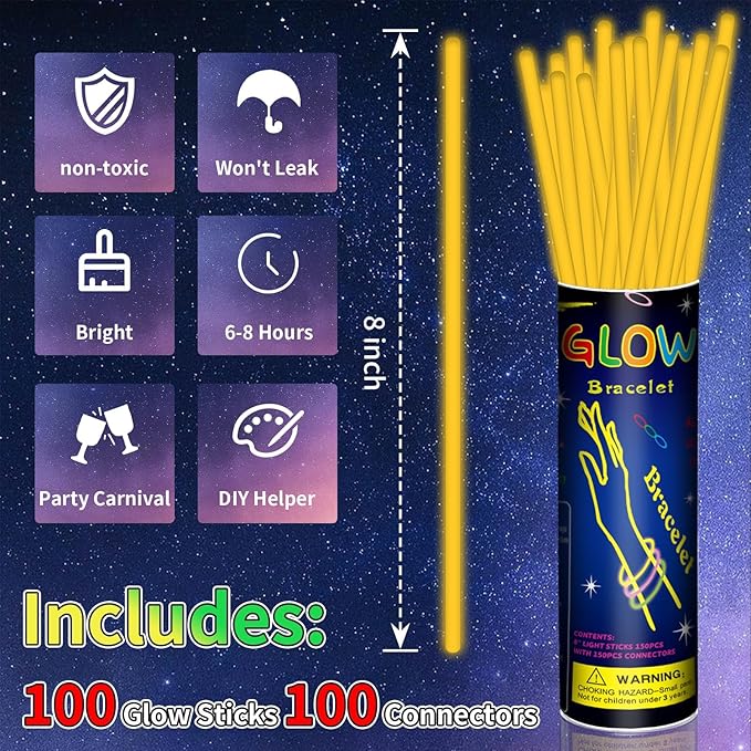 100 Pack 8” Orange Glow Sticks Bulk - Image 2