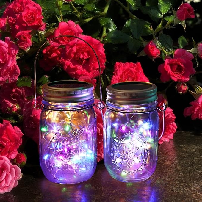 Solar Mason Jar Lights, 12 Pack 30 LED Firefly Fairy String Lights, Waterproof - Image 9
