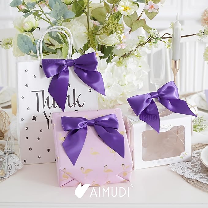 AIMUDI Purple Satin Bows 5.5" Bows - Image 3