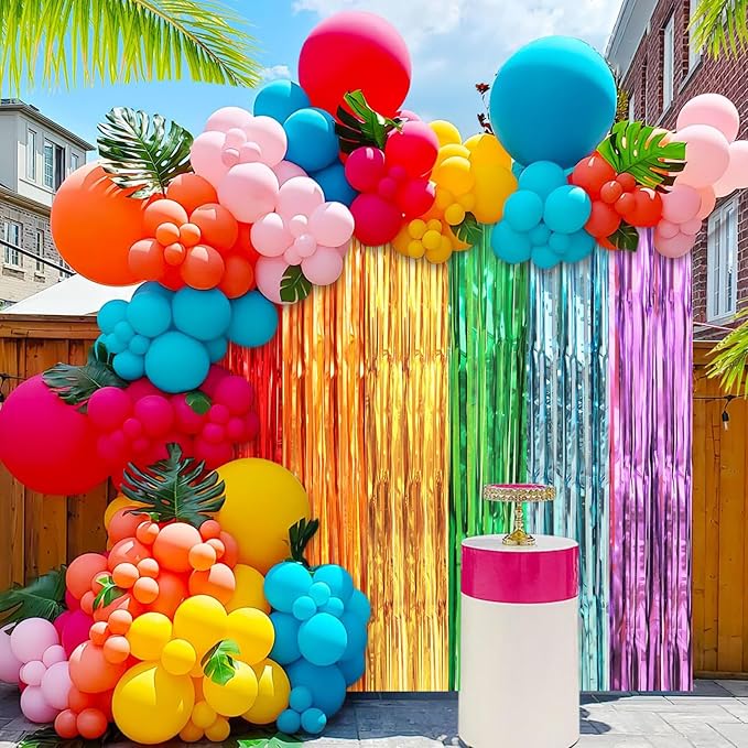 Crosize 2 Pack 3.3 x 8.2 ft Rainbow Foil Fringe Curtains Party Decorations by Crosize