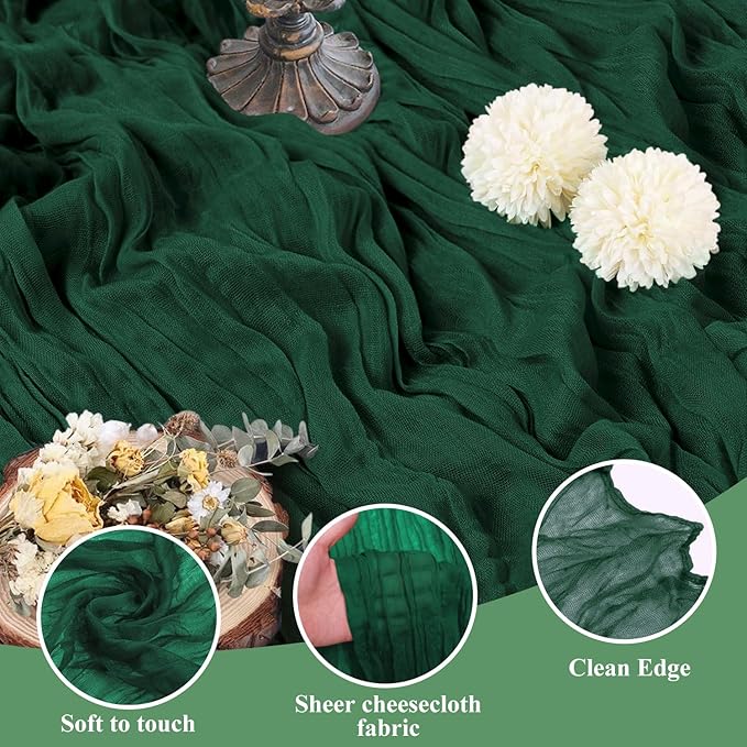 Asee'm 12PCS Table Runner Cheesecloth 10FT Emerald Green Boho Gauze Fabric - Image 3