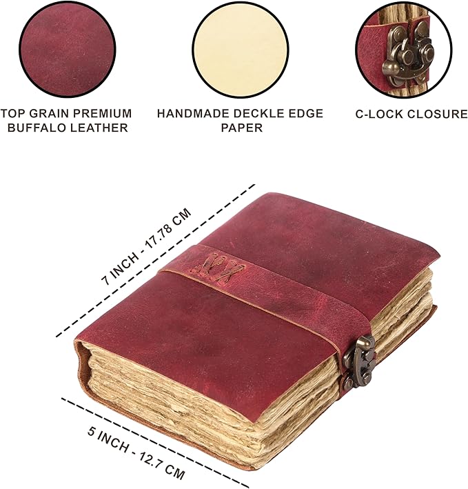 Vintage Leather Journal Handmade Buffalo Non-Refillable Deckle Edge Paper – - Image 7