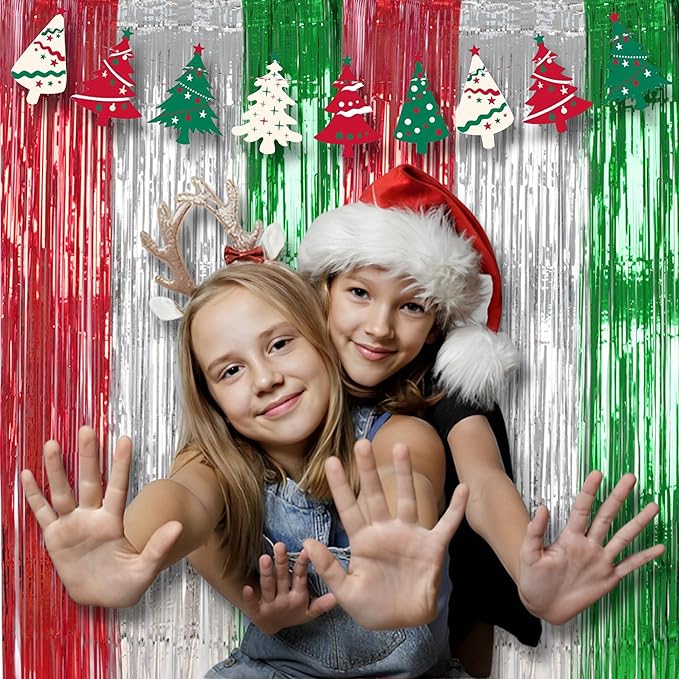 BRAVESHINE 2 Pack Fringe Backdrop Red Silver Green Christmas Party Decorations - Image 2