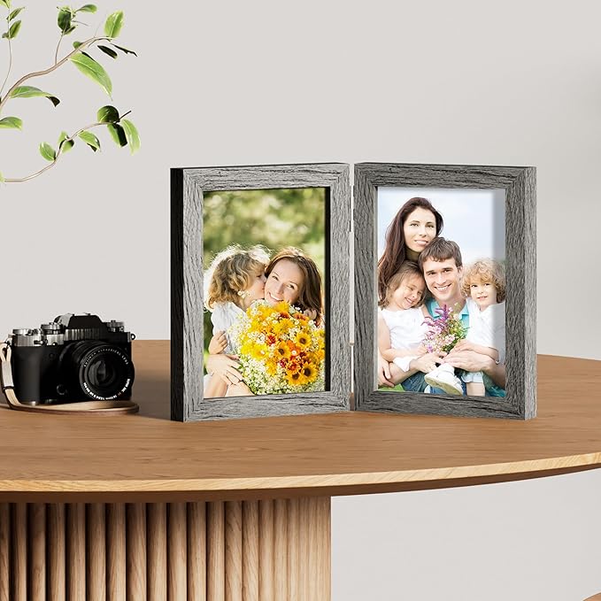 decorUhome Double 5x7 Picture Frame Vertical, Engineered Wood Bifold Photo Frame - Image 5