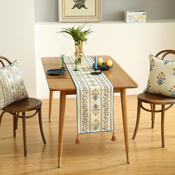 ISAENNE Designer Pale Yellow Elegant Linen Table Runner 102 Inches Long - Image 9