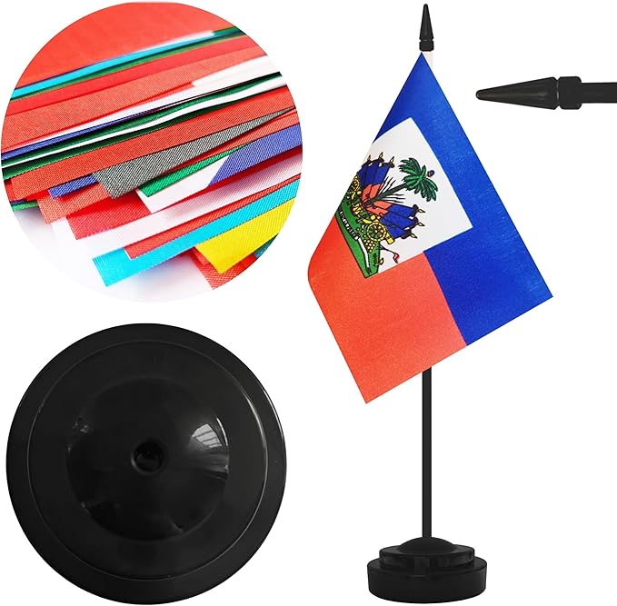 2 Pack Haiti Desk Flag Set, Haitian Desktop Small Miniature Table Office Flag - Image 3