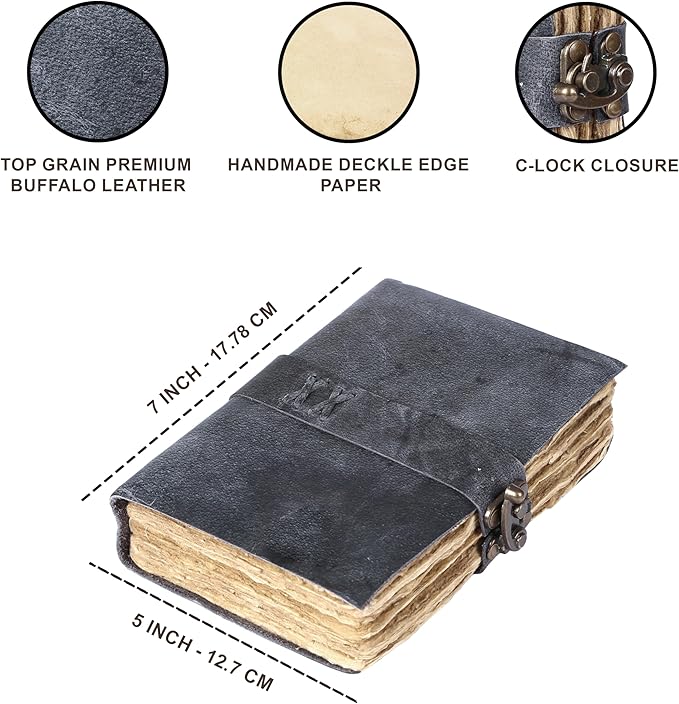 Vintage Leather Journal Handmade Buffalo Non-Refillable Deckle Edge Paper – - Image 7