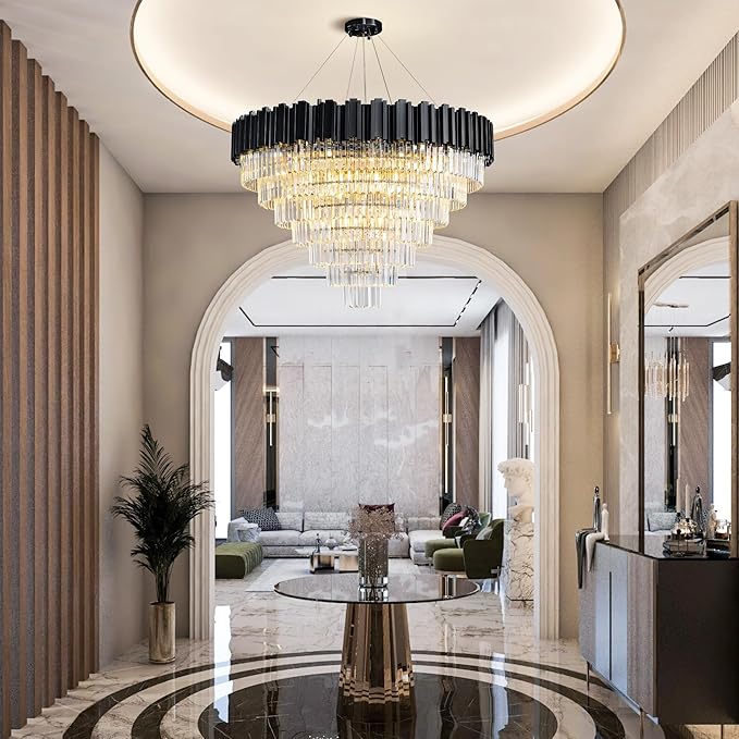 39" Black Crystal Chandelier, 21-Light Modern Luxury Round Chandelier, 7-Tier - Image 8