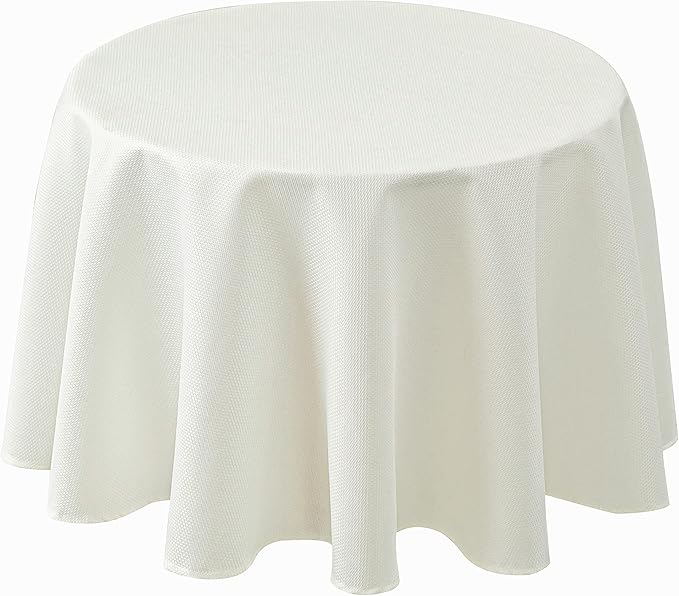 Biscaynebay Textured Fabric Tablecloths Round 60", Ivory Water Resistant Table by Biscaynebay