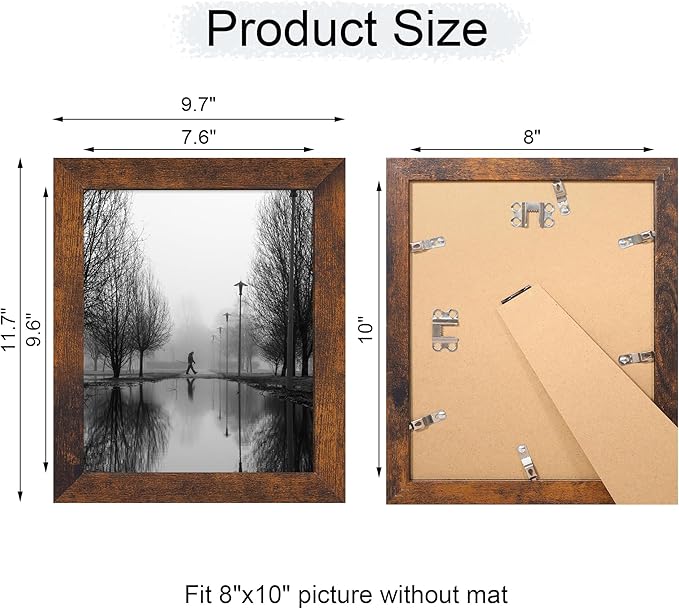 8x10 Picture Frame Set of 4, High Definition Glass 8 x 10 Frame, Wood Rustic - Image 4