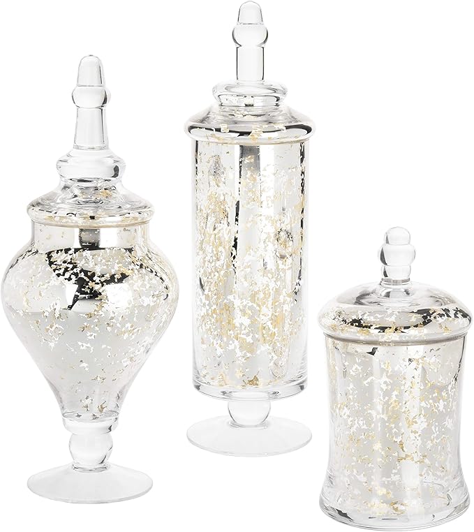 MyGift Set of 3 Silver Mercury Glass Apothecary Jars, Weddings Centerpiece - Image 5
