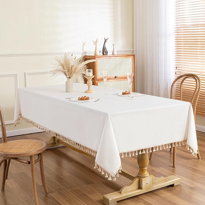 MYSKY HOME White Table Cloth Rectangle, Rectangular Table Cloth, Wrinkle - Image 5