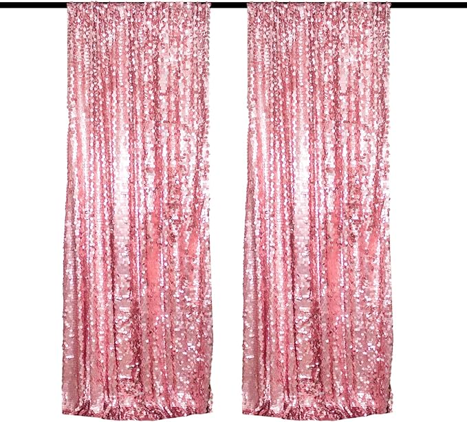 JYFLZQ Pink Payette Sequin Backdrop Curtains 8ft x 8ft 1 Panel Large Shimmer - Image 3