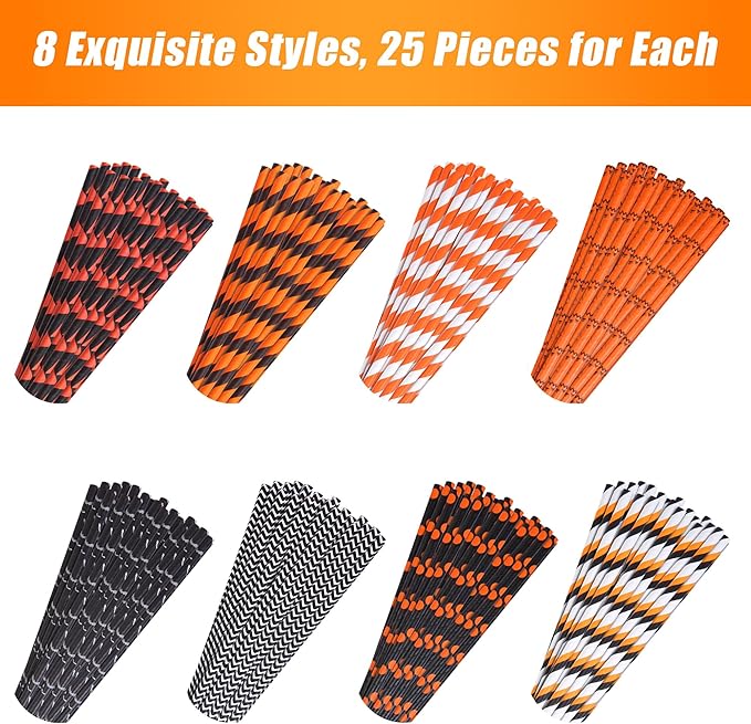 Cooraby 200 Pieces Halloween Paper Straws Biodegradable Drinking Stripe Bicolor - Image 4