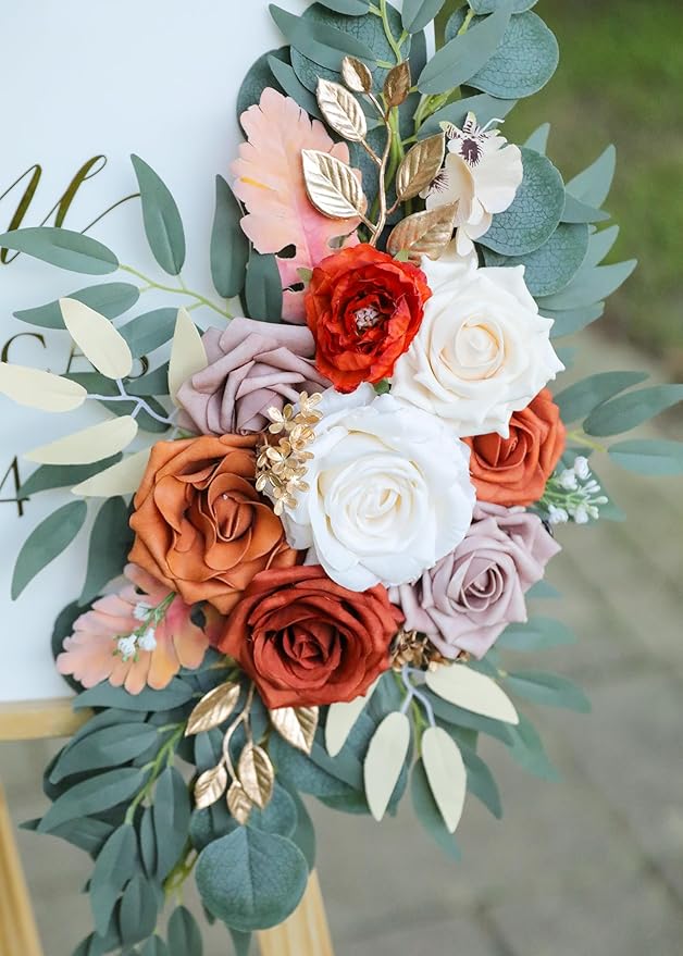 Burnt Orange Wedding Arch Flowers, Artificial Flowers - Image 6