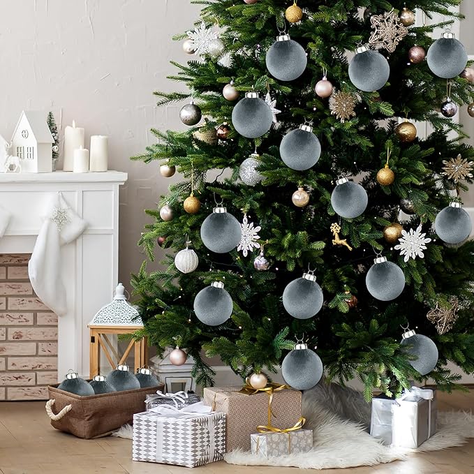 Neutral Velvet Christmas Tree Ornaments Set - Image 3