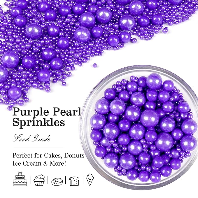Purple Pearl Sprinkles for Cake Decorating, Edible Pearl Candy, 150g/5.29oz Mix - Image 5