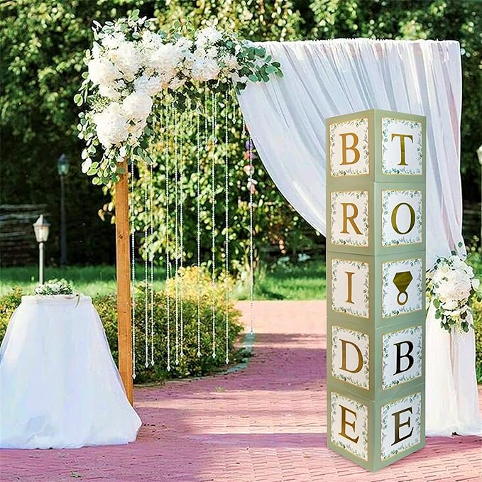 101 PC Greenery Bridal Shower Decorations Balloon Boxes Gold- Blocks - Image 5
