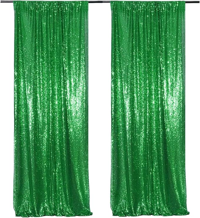 Poise3EHome Green Sequin Backdrop Curtain, 2 Panels 2FTx8FT Glitter Background - Image 2