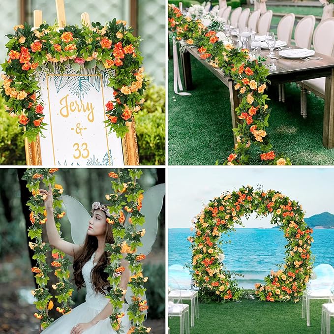 JUSTOYOU 2 Pack Fake Rose Garland, Artificial Rose Vines Flowers Hanging Silk - Image 6
