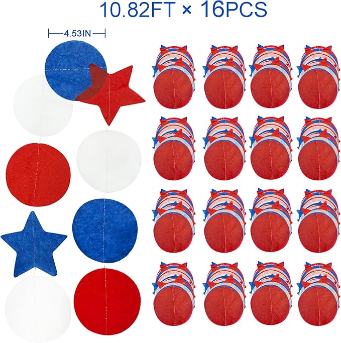 173Ft Navy Blue Red and White Party Decorations Big Star Circle Dots Backdrop - Image 2