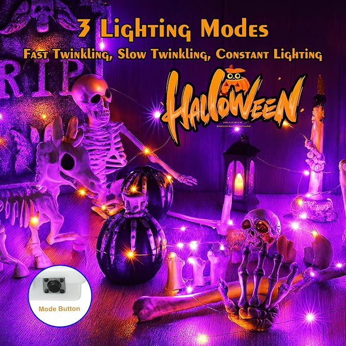 btfarm 12 Pack Fairy Lights Battery Operated, 7ft 20 Led Orange Purple Twinkle - Image 5