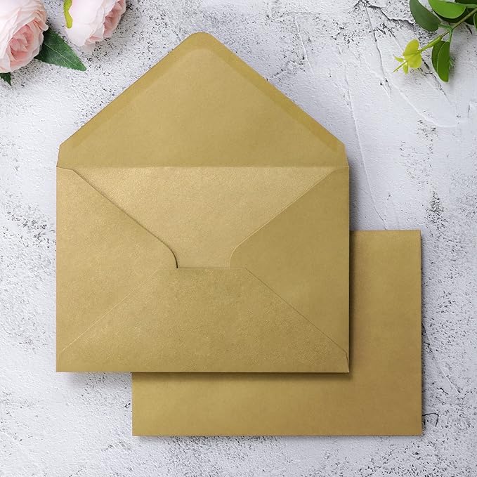 PONATIA 50 PACK A7 Envelopes, 5.25 x 7.5'' Dark Gold Shiny Envelopes - Image 3
