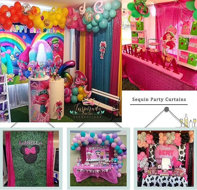 Fuchsia Sequin Backdrop Hot Pink 4FTx8FT 2 Panels Sparkly Background Drapes - Image 3