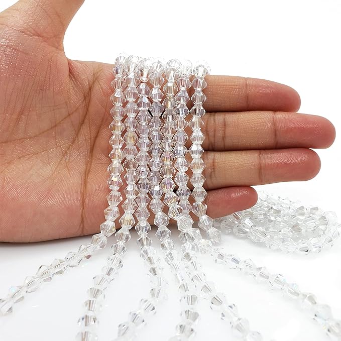6mm Bicone 450Pcs White AB Crystal Glass Beads Faceted Bicone Shape Crystal - Image 3