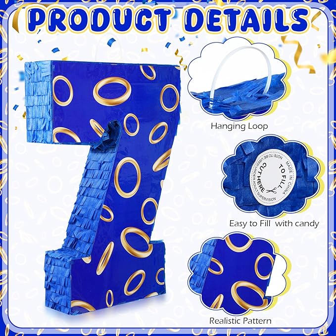 Number 7 Blue and Golden Rings Piñata - Image 3