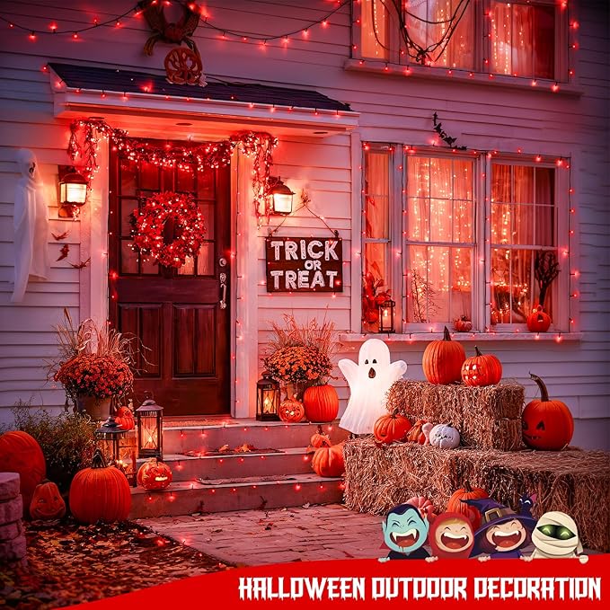 JMEXSUSS Total 200 LED Red Lights Halloween Outdoor, 2 Pack Solar Halloween - Image 7