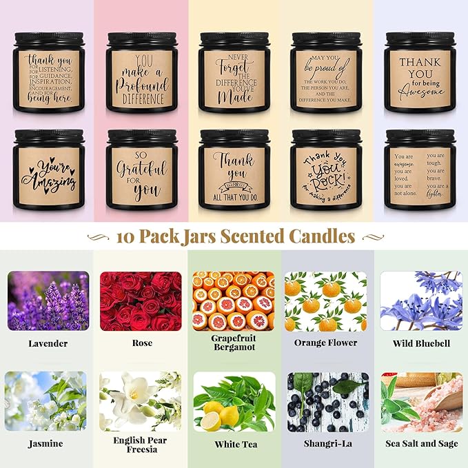 Roowest 10 Jars Thank You Gift Candles 3.5 oz Employee Appreciation Gifts Bulk - Image 3