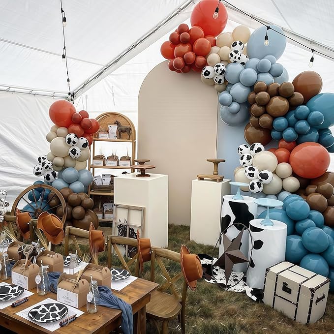Cowboy Western Balloons, 12inch Cow Print Retro Coffee Brown Slate Dusty Blue - Image 4