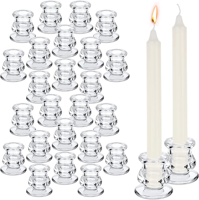 24 Pcs Candlestick Holders Glass Clear Taper Candle Holders 2.2" High Candle by Sieral