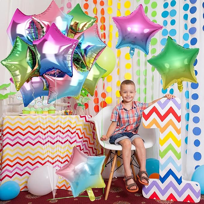 Gradient Color Star Foil Balloons, 18 Inch Rainbow Stars Shape Mylar Helium - Image 4