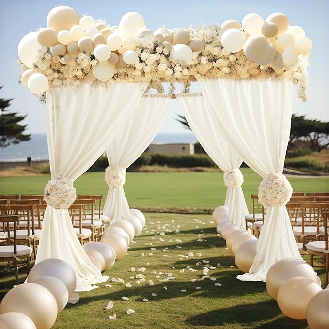 30" x 20Ft Wedding Arch Draping Fabric, 2 Panels Ivory Sheer Curtain Drapes - Image 7