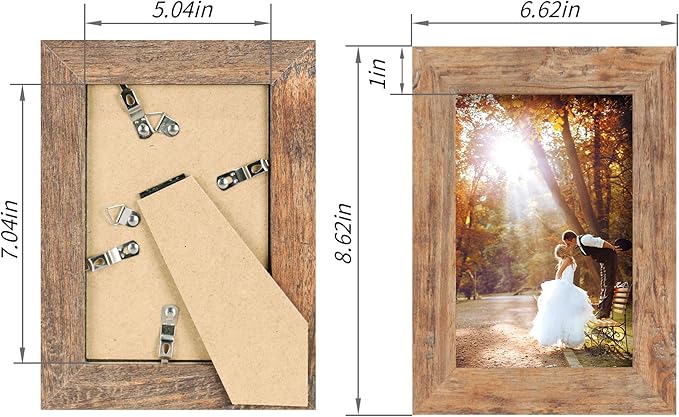 5x7 Picture Frame Set of 4, High Definition Real Glass Rustic Brown Frame - Image 4
