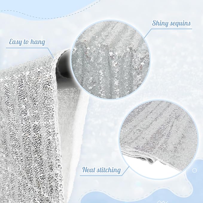 PartyDelight Silver Sequin Backdrop Photography Curtain Special Events Party - Image 2