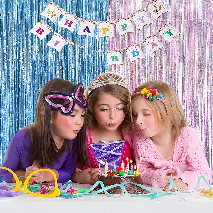 BRAVESHINE Pink Blue Tinsel Foil Fringe Curtains - Image 9