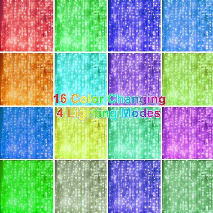 HOME LIGHTING Window Curtain String Lights, 300 LED RGB 16 Colors Changing - Image 2